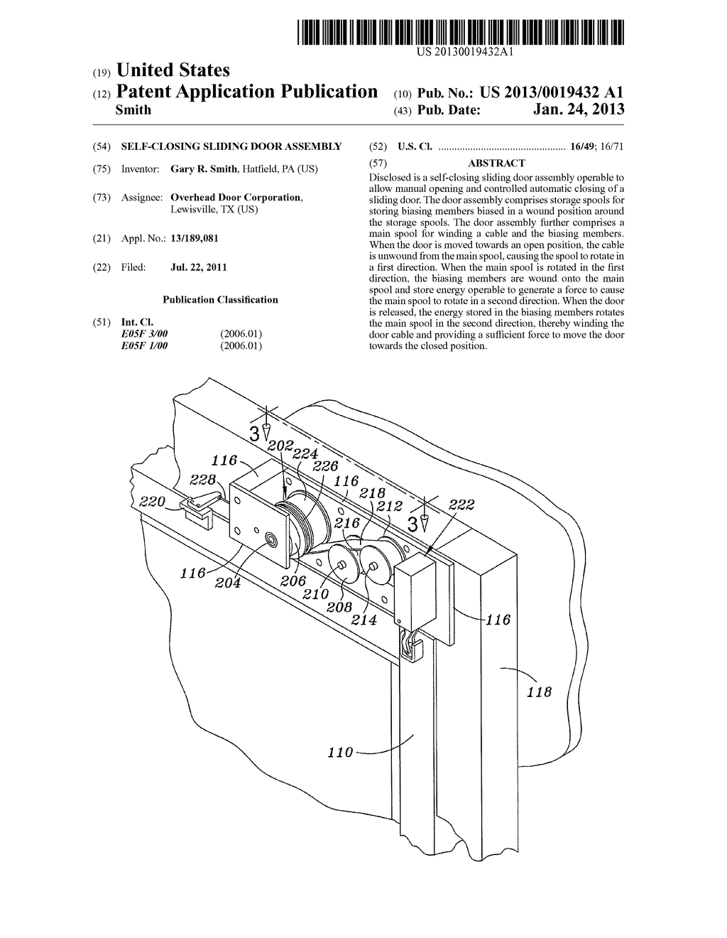 SELF-CLOSING SLIDING DOOR ASSEMBLY - diagram, schematic, and image 01