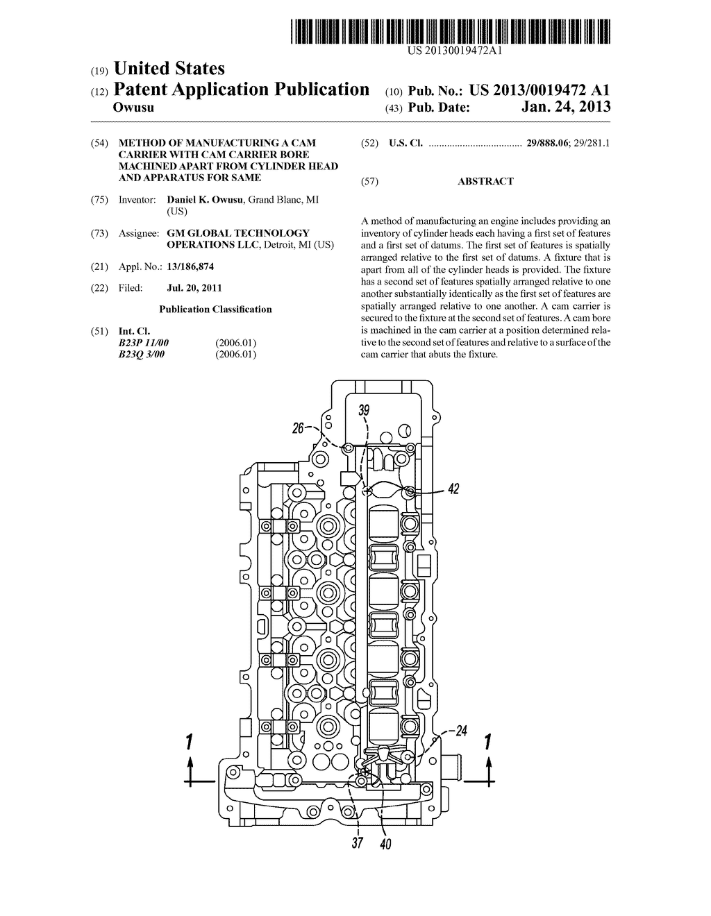 METHOD OF MANUFACTURING A CAM CARRIER WITH CAM CARRIER BORE MACHINED APART     FROM CYLINDER HEAD AND APPARATUS FOR SAME - diagram, schematic, and image 01