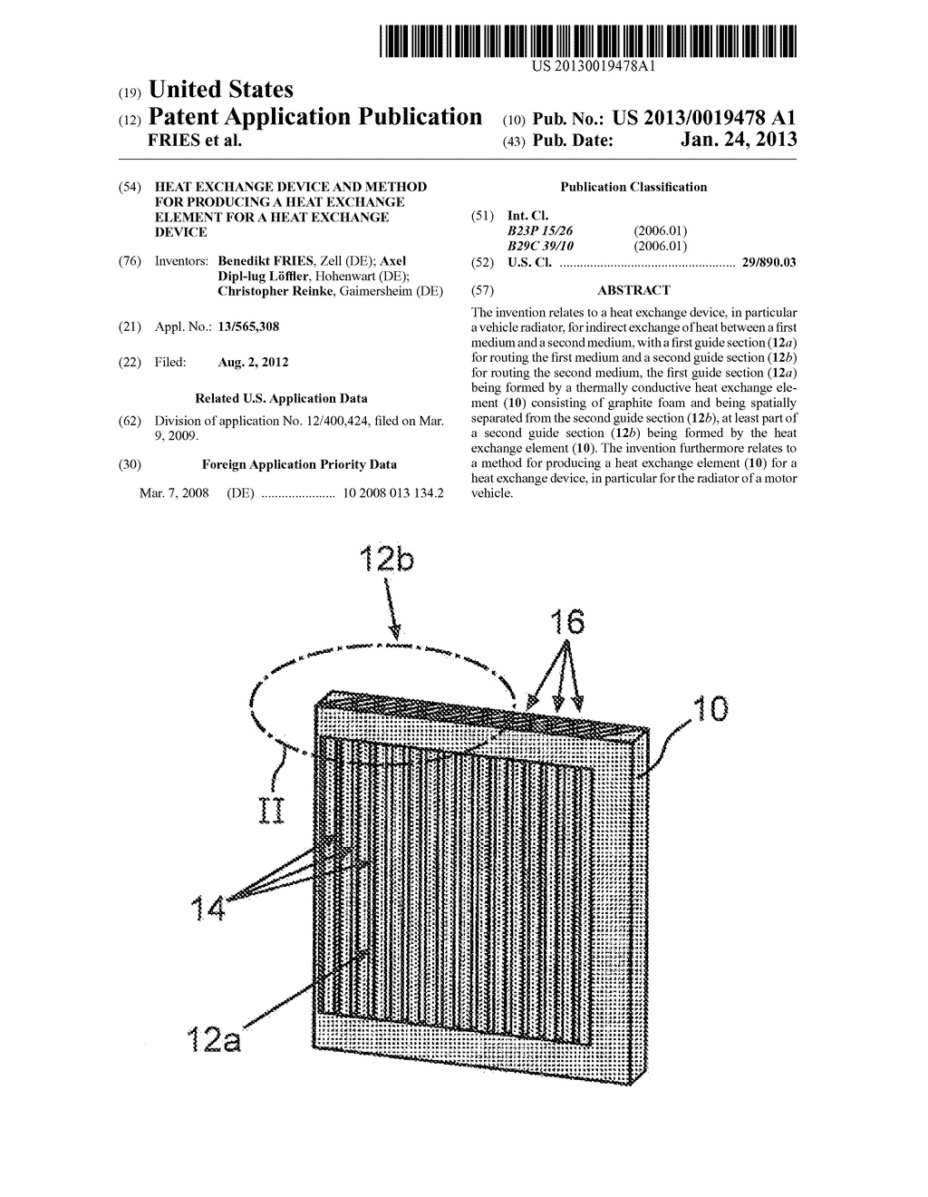 Heat Exchange Device and Method for Producing a Heat Exchange Element for     a Heat Exchange Device - diagram, schematic, and image 01