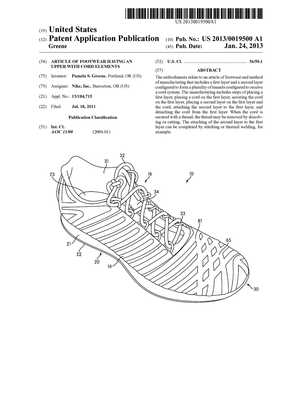 Article Of Footwear Having An Upper With Cord Elements - diagram, schematic, and image 01