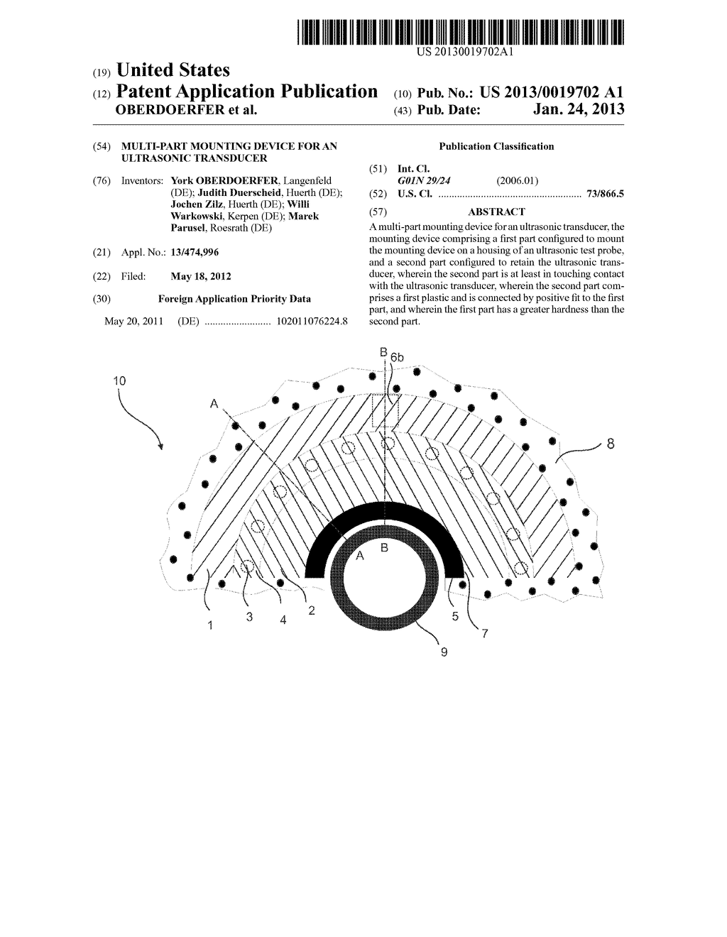 MULTI-PART MOUNTING DEVICE FOR AN ULTRASONIC TRANSDUCER - diagram, schematic, and image 01