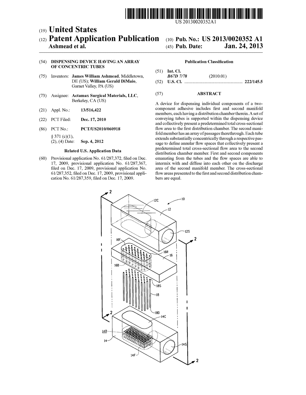 DISPENSING DEVICE HAVING AN ARRAY OF CONCENTRIC TUBES - diagram, schematic, and image 01