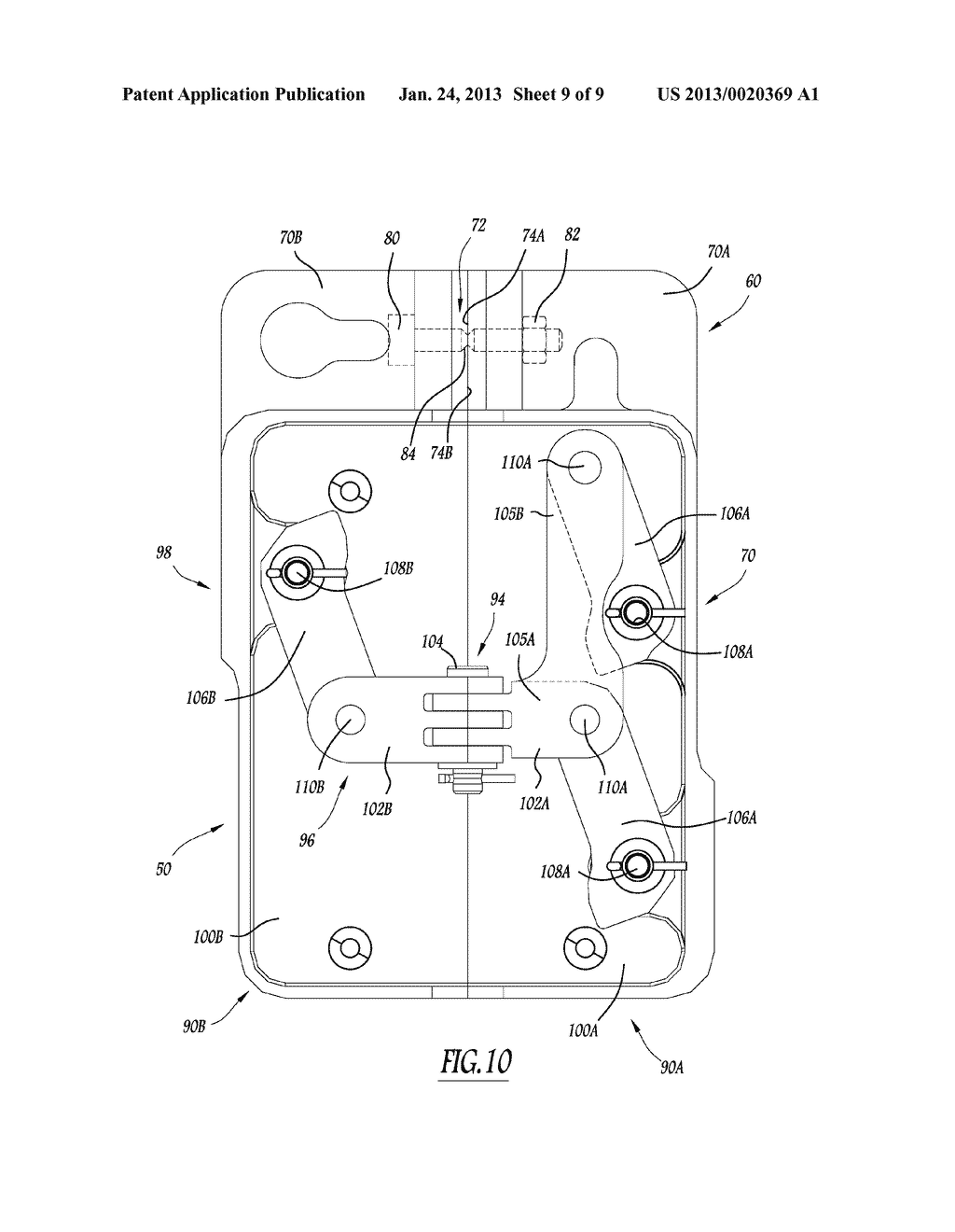 FRANGIBLE HINGE MECHANISM FOR A PLATFORM PARTITION, ASSOCIATED PARTITION,     ASSEMBLY AND METHOD - diagram, schematic, and image 10