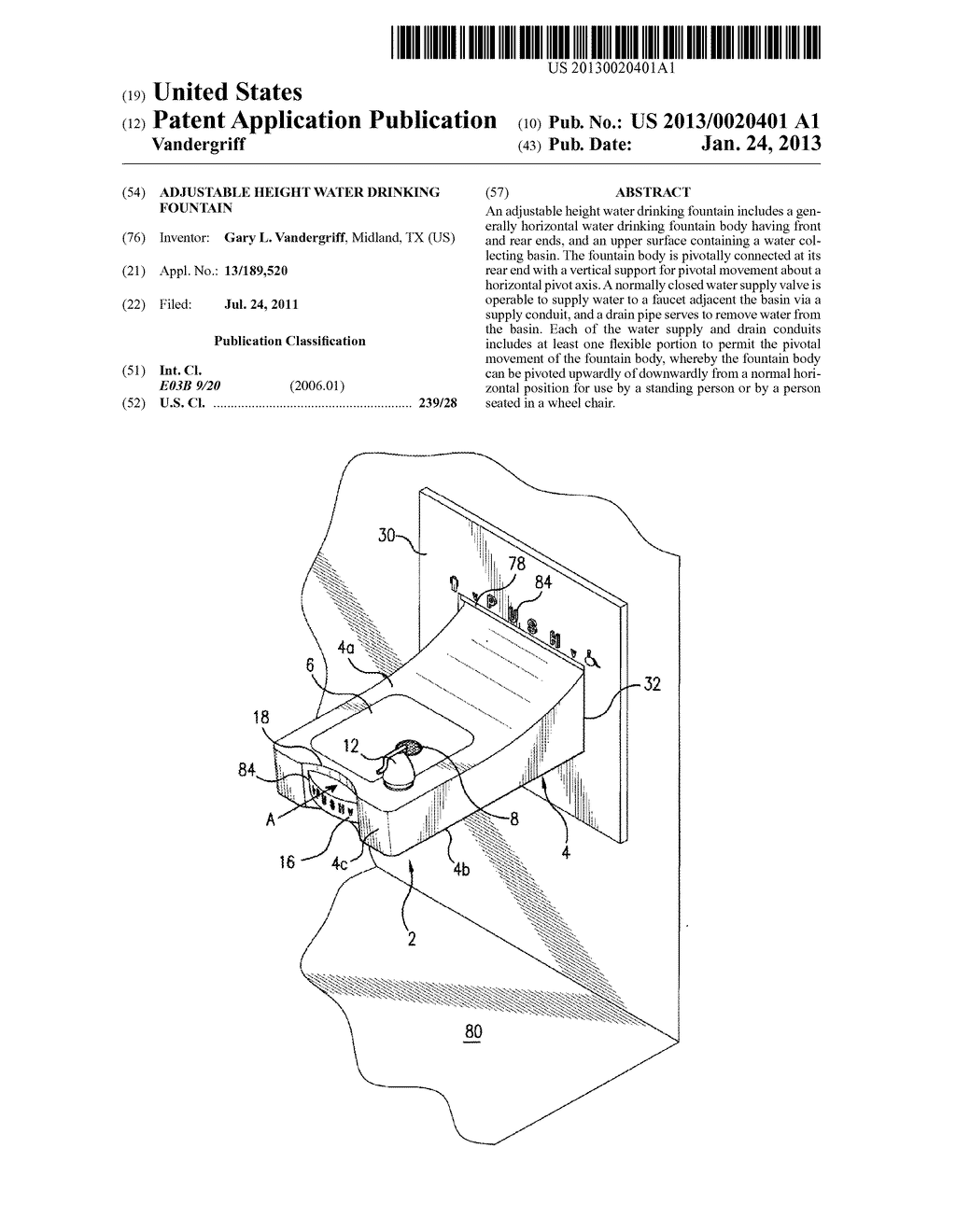 ADJUSTABLE HEIGHT WATER DRINKING FOUNTAIN - diagram, schematic, and image 01