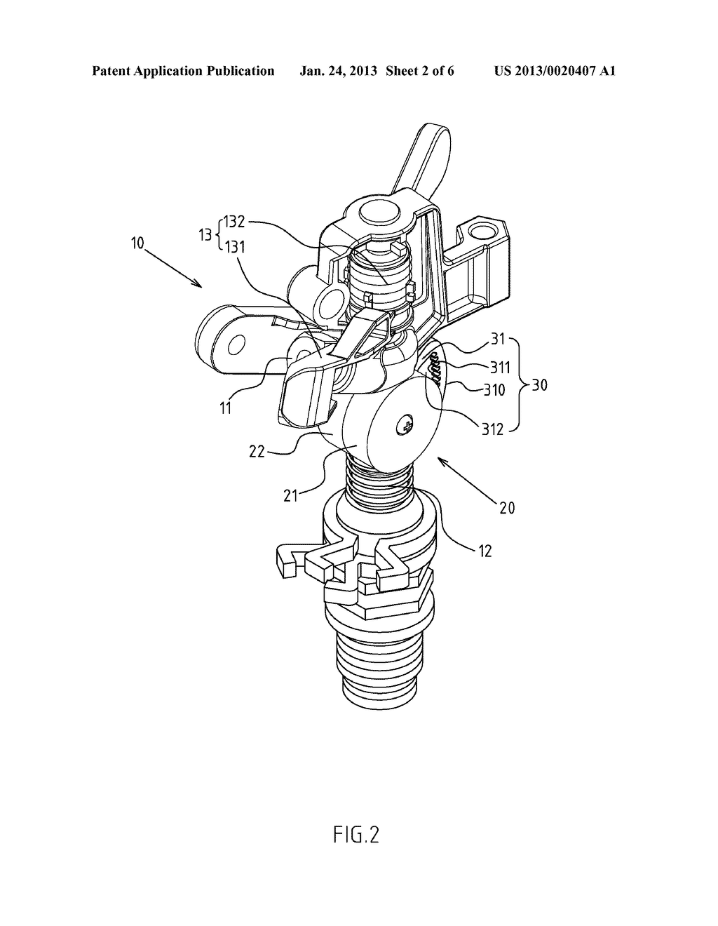 PERCUSSIVE SPRINKLER WITH ACCURATE OUTFLOW ANGLE ADJUSTMENT FUNCTIONS - diagram, schematic, and image 03