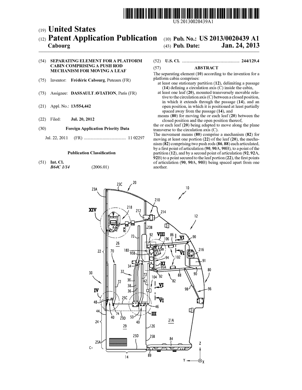 SEPARATING ELEMENT FOR A PLATFORM CABIN COMPRISING A PUSH ROD MECHANISM     FOR MOVING A LEAF - diagram, schematic, and image 01