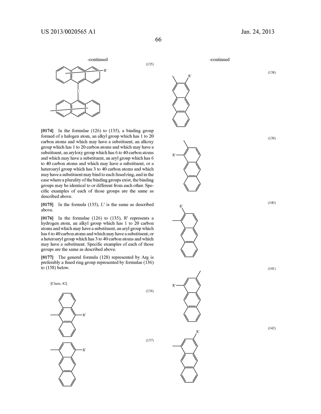 MATERIAL FOR ORGANIC ELECTROLUMINESCENT ELEMENT, AND ORGANIC     ELECTROLUMINESCENT ELEMENT USING SAME - diagram, schematic, and image 67