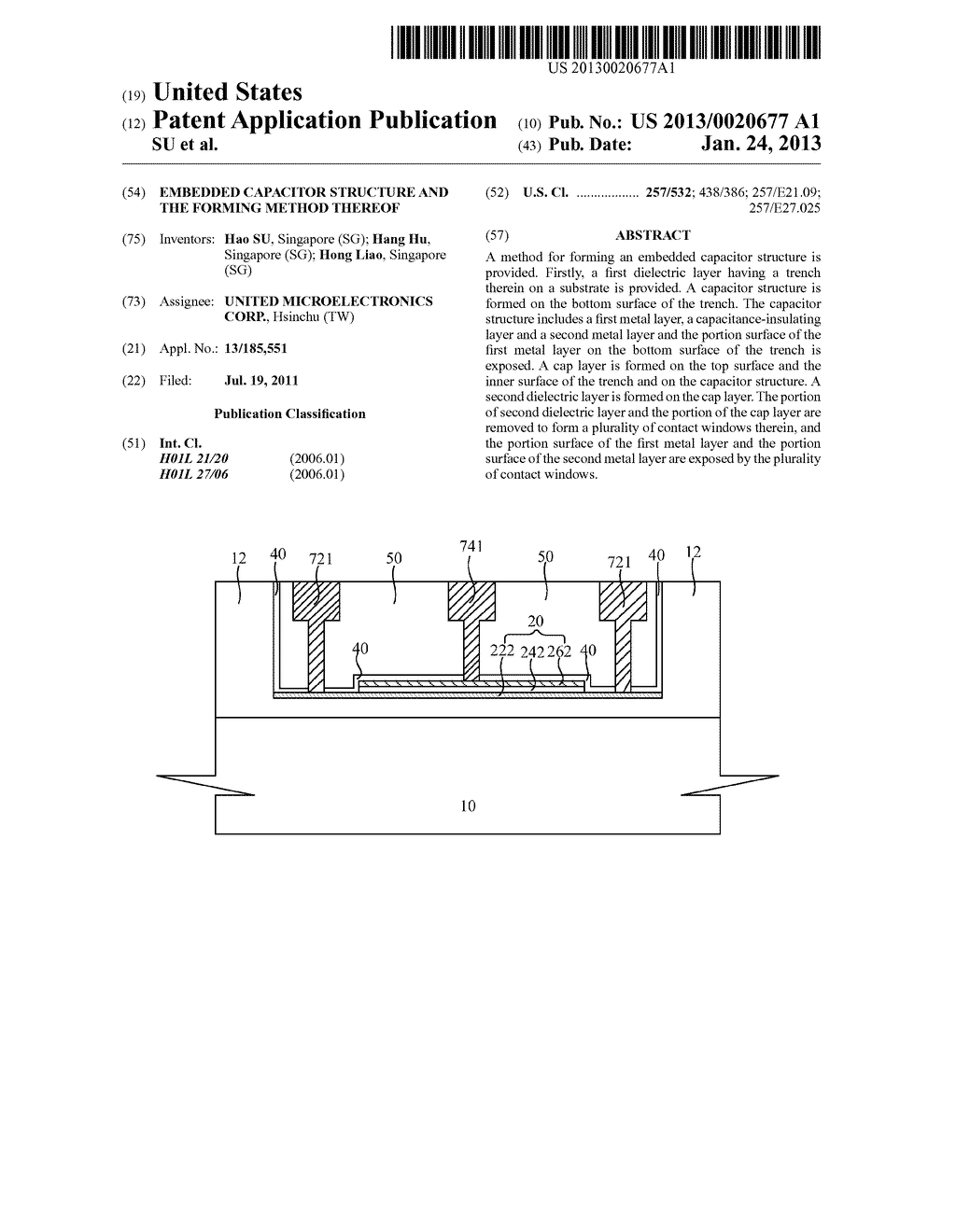 EMBEDDED CAPACITOR STRUCTURE AND THE FORMING METHOD THEREOF - diagram, schematic, and image 01