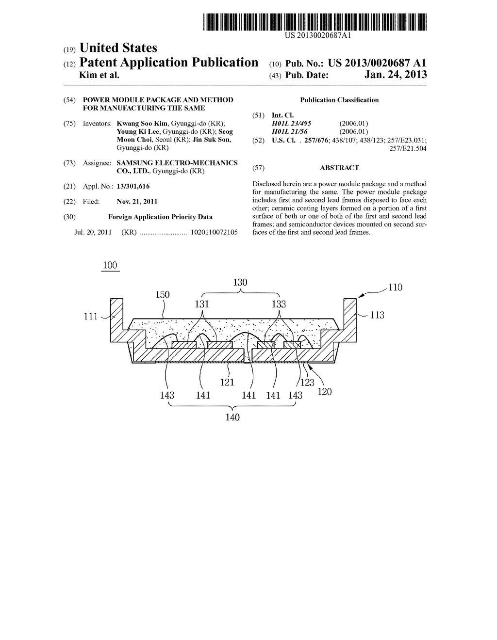 POWER MODULE PACKAGE AND METHOD FOR MANUFACTURING THE SAME - diagram, schematic, and image 01