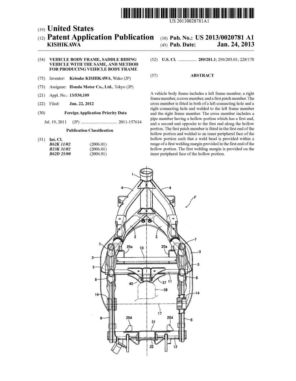 VEHICLE BODY FRAME, SADDLE RIDING VEHICLE WITH THE SAME, AND METHOD FOR     PRODUCING VEHICLE BODY FRAME - diagram, schematic, and image 01