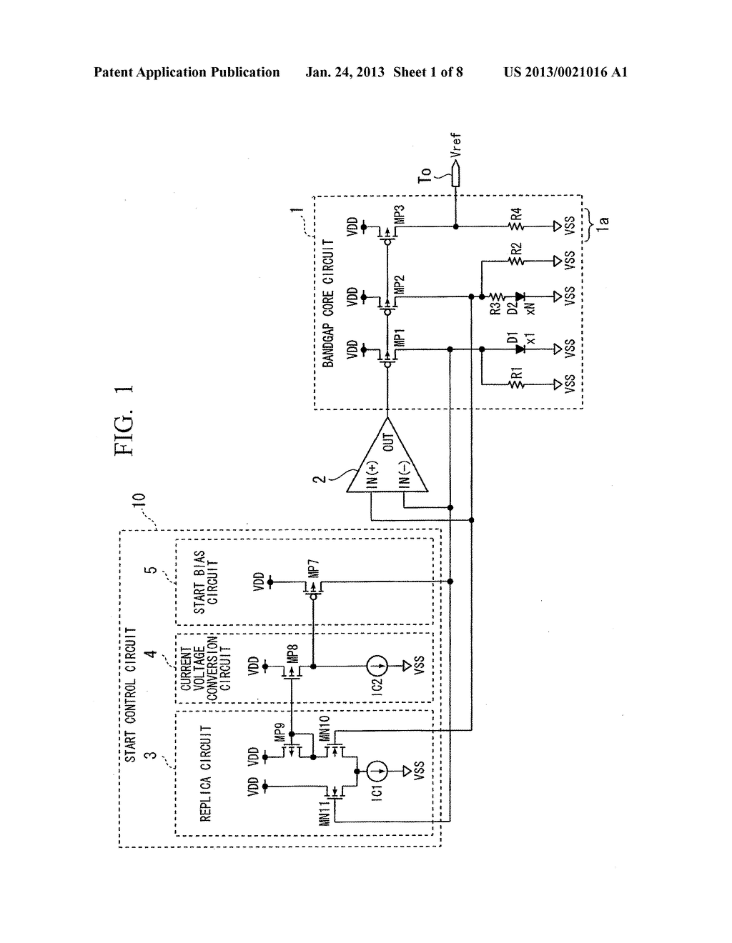 BANDGAP REFERENCE CIRCUIT AND METHOD OF STARTING BANDGAP REFERENCE CIRCUIT - diagram, schematic, and image 02