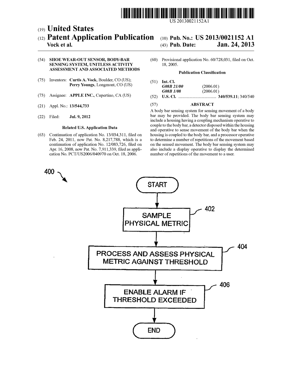 SHOE WEAR-OUT SENSOR, BODY-BAR SENSING SYSTEM, UNITLESS ACTIVITY     ASSESSMENT AND ASSOCIATED METHODS - diagram, schematic, and image 01