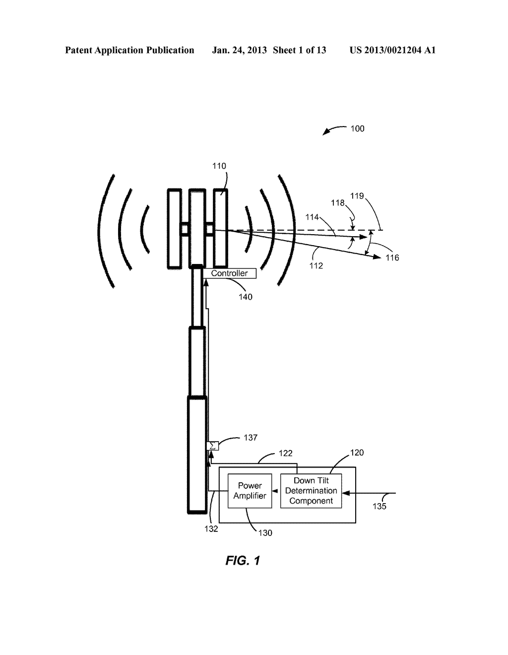 APPARATUS AND METHOD FOR WIRELESS NETWORK ENHANCEMENT VIA VARIABLE DOWN     TILT - diagram, schematic, and image 02