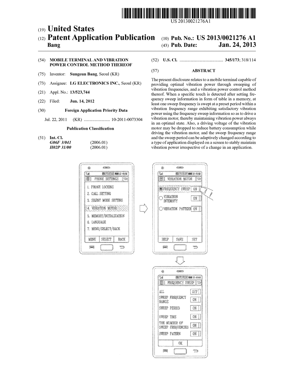 MOBILE TERMINAL AND VIBRATION POWER CONTROL METHOD THEREOF - diagram, schematic, and image 01