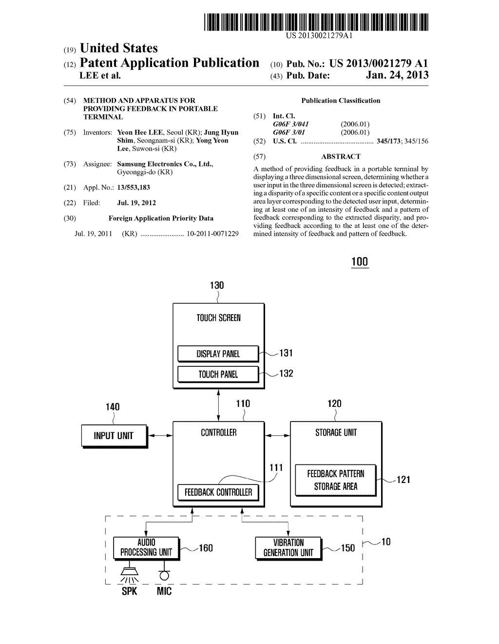 METHOD AND APPARATUS FOR PROVIDING FEEDBACK IN PORTABLE TERMINAL - diagram, schematic, and image 01