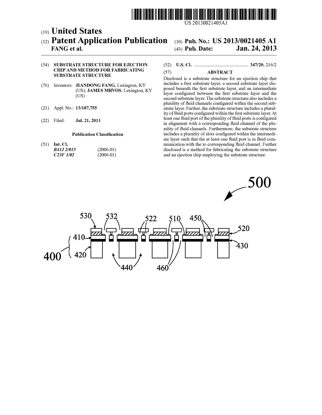 SUBSTRATE STRUCTURE FOR EJECTION CHIP AND METHOD FOR FABRICATING SUBSTRATE     STRUCTURE - diagram, schematic, and image 01