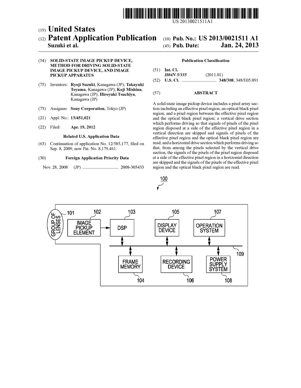 SOLID-STATE IMAGE PICKUP DEVICE, METHOD FOR DRIVING SOLID-STATE IMAGE     PICKUP DEVICE, AND IMAGE PICKUP APPARATUS - diagram, schematic, and image 01