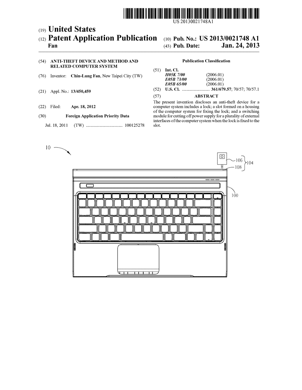 Anti-theft Device and Method and Related Computer System - diagram, schematic, and image 01