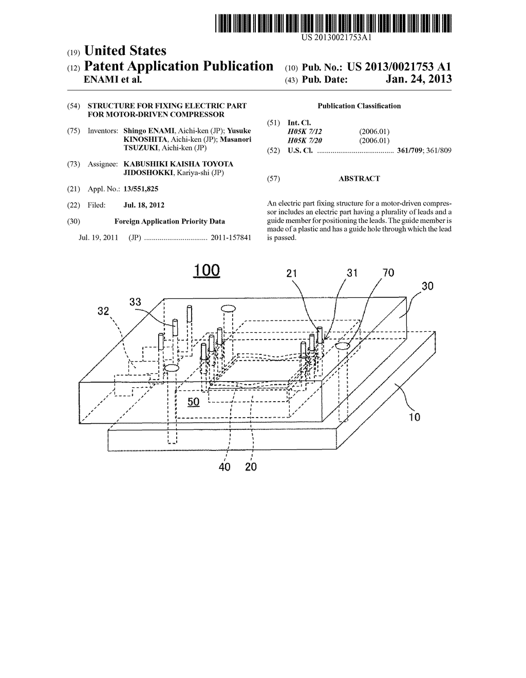 STRUCTURE FOR FIXING ELECTRIC PART FOR MOTOR-DRIVEN COMPRESSOR - diagram, schematic, and image 01