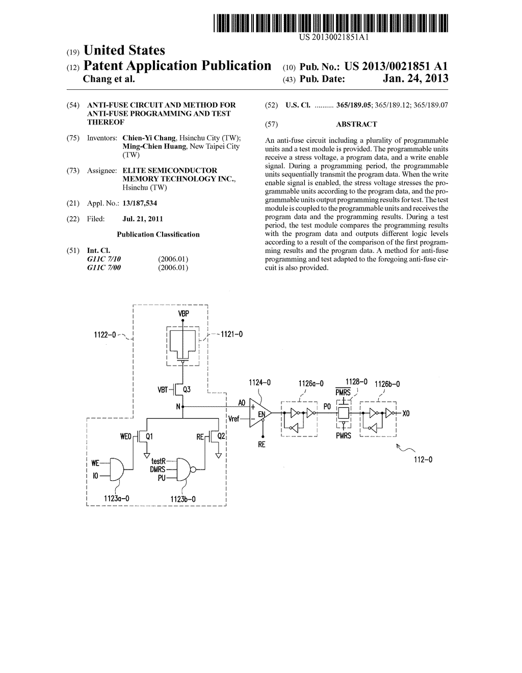 ANTI-FUSE CIRCUIT AND METHOD FOR ANTI-FUSE PROGRAMMING AND TEST THEREOF - diagram, schematic, and image 01