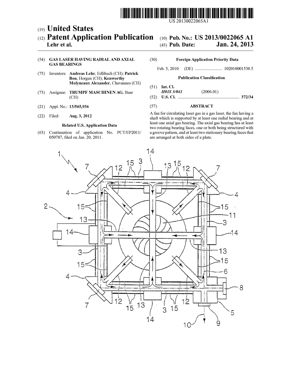 Gas Laser having Radial and Axial Gas Bearings - diagram, schematic, and image 01