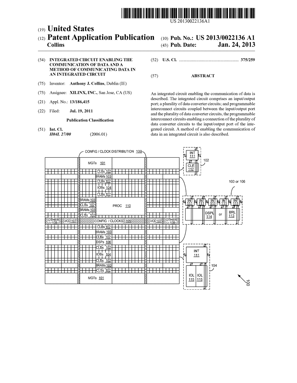 INTEGRATED CIRCUIT ENABLING THE COMMUNICATION OF DATA AND A METHOD OF     COMMUNICATING DATA IN AN INTEGRATED CIRCUIT - diagram, schematic, and image 01