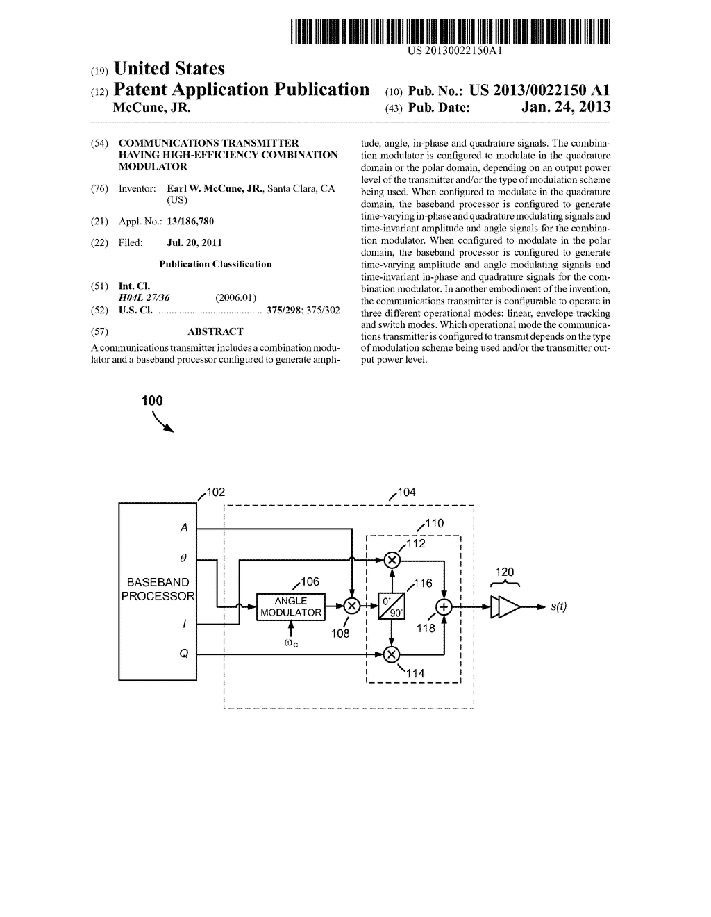 COMMUNICATIONS TRANSMITTER HAVING HIGH-EFFICIENCY COMBINATION MODULATOR - diagram, schematic, and image 01