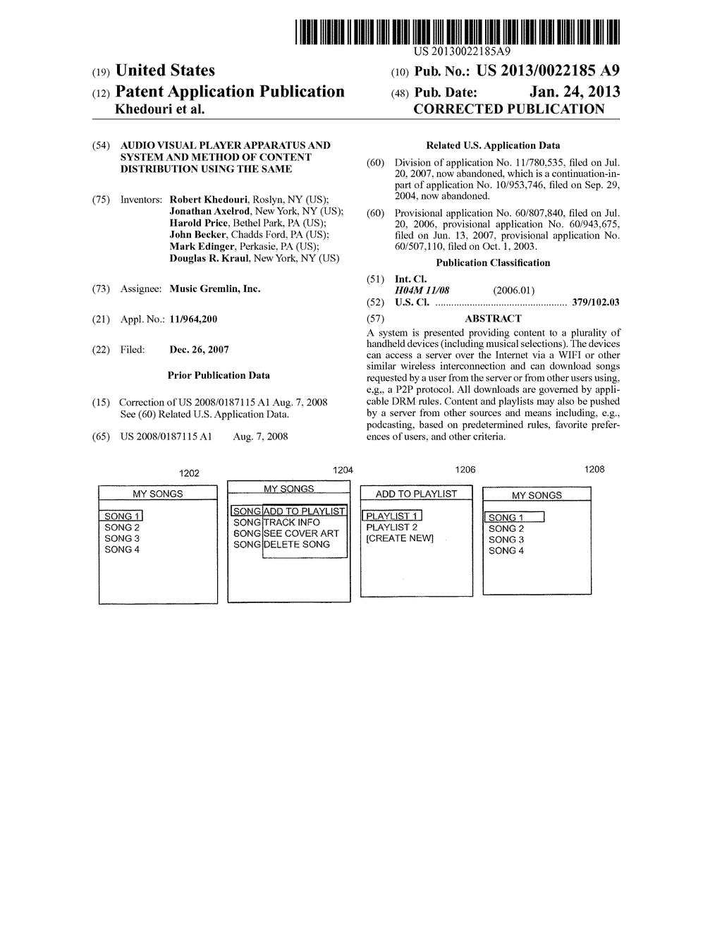 Audio visual player apparatus and system and method of content     distribution using the same - diagram, schematic, and image 01