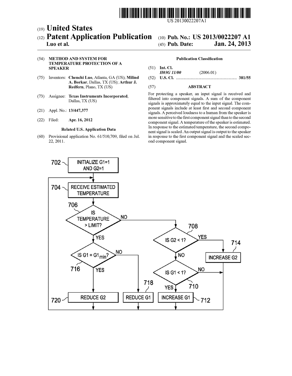 METHOD AND SYSTEM FOR TEMPERATURE PROTECTION OF A SPEAKER - diagram, schematic, and image 01