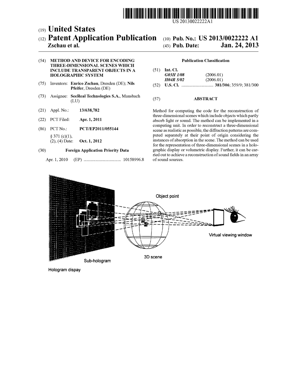 METHOD AND DEVICE FOR ENCODING THREE-DIMENSIONAL SCENES WHICH INCLUDE     TRANSPARENT OBJECTS IN A HOLOGRAPHIC SYSTEM - diagram, schematic, and image 01