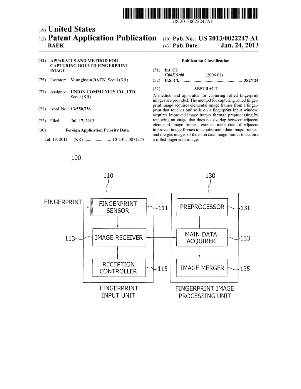 APPARATUS AND METHOD FOR CAPTURING ROLLED  FINGERPRINT IMAGE - diagram, schematic, and image 01