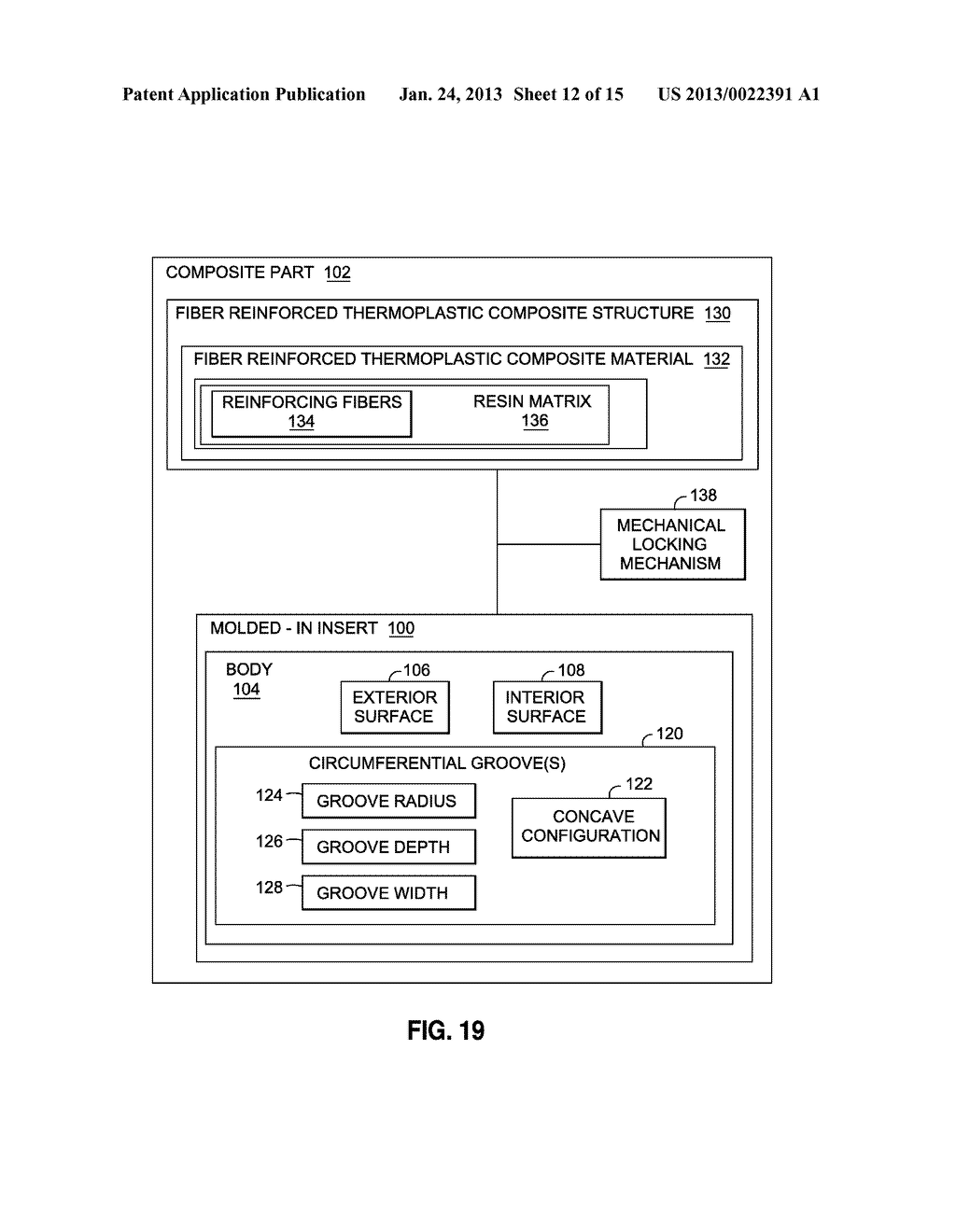 Molded-In Insert and Method for Fiber Reinforced Thermoplastic Composite     Structure - diagram, schematic, and image 13