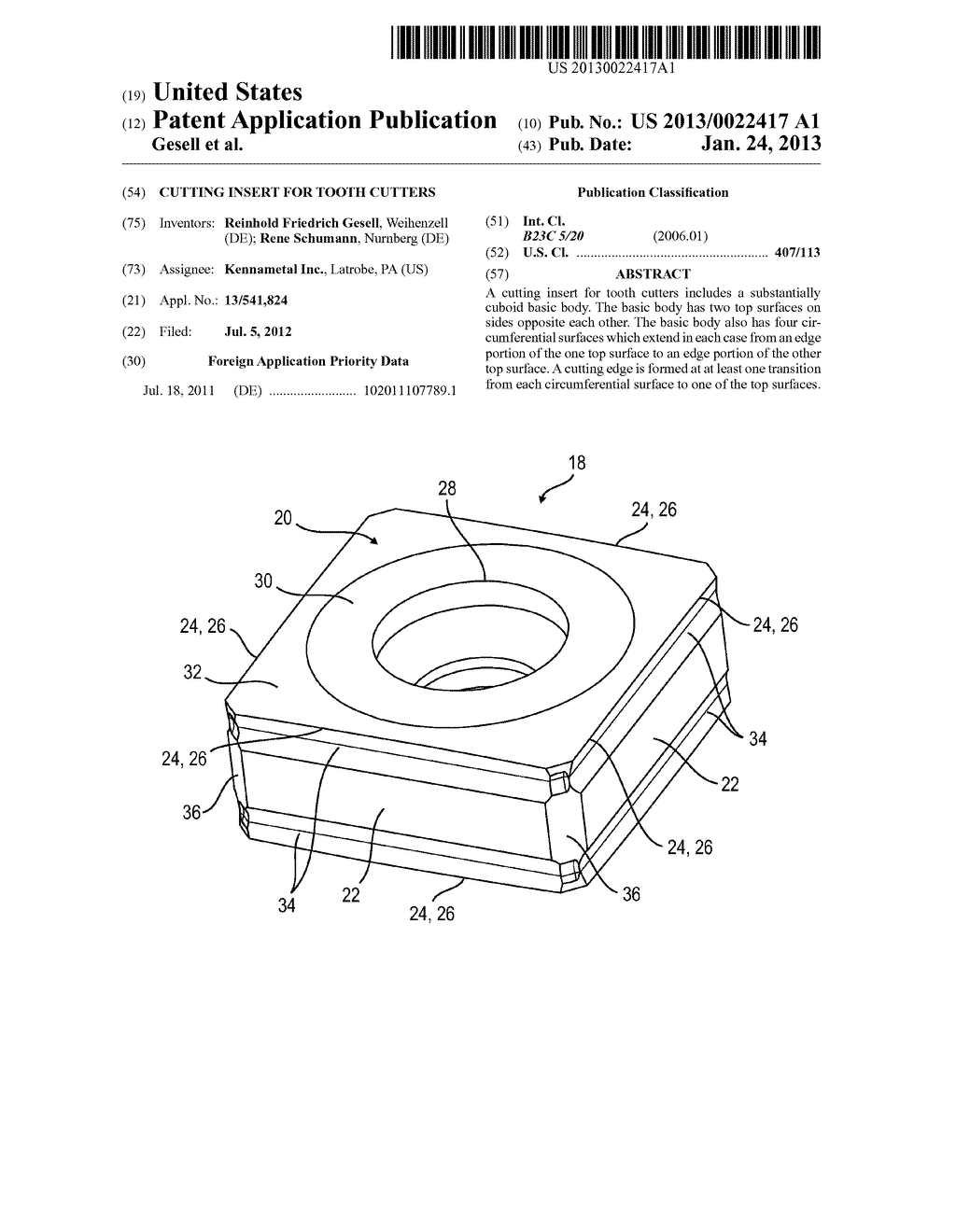 Cutting insert for tooth cutters - diagram, schematic, and image 01