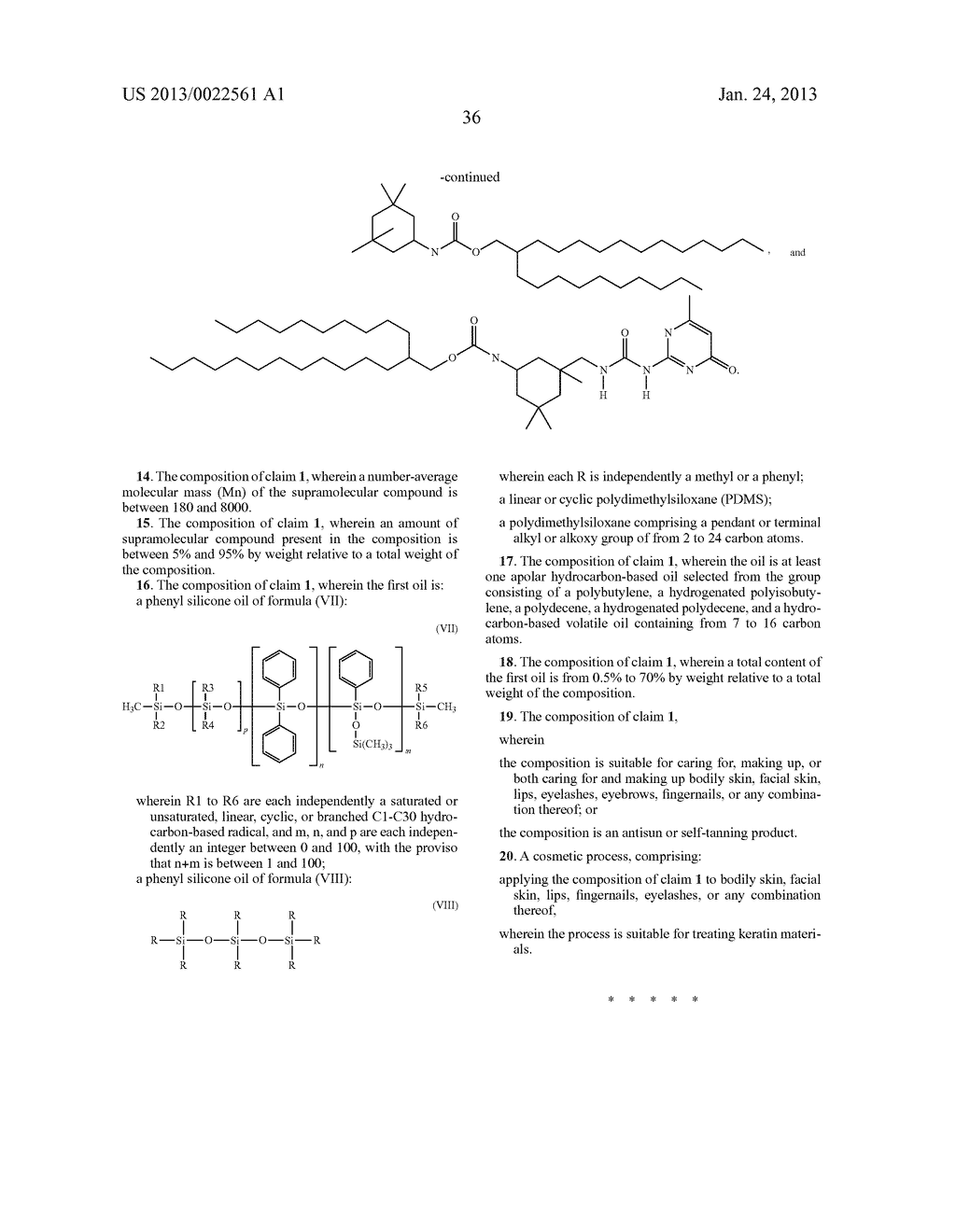 COSMETIC COMPOSITION COMPRISING A SUPRAMOLECULAR COMPOUND CAPABLE OF     ESTABLISHING HYDROGEN BONDS, AND A PARTICULAR OIL - diagram, schematic, and image 37