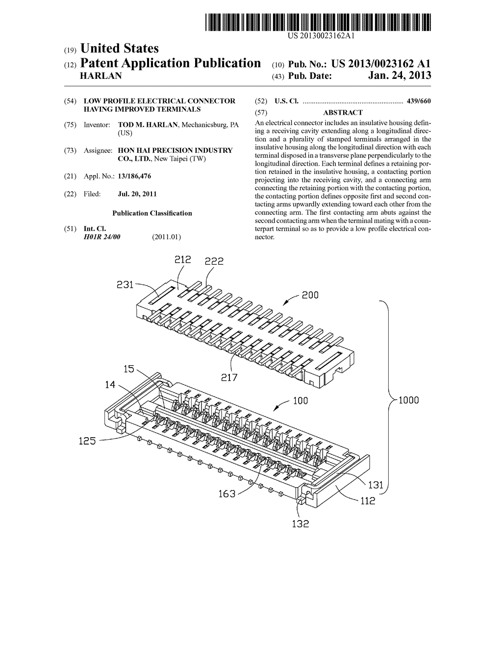 LOW PROFILE ELECTRICAL CONNECTOR HAVING IMPROVED TERMINALS - diagram, schematic, and image 01