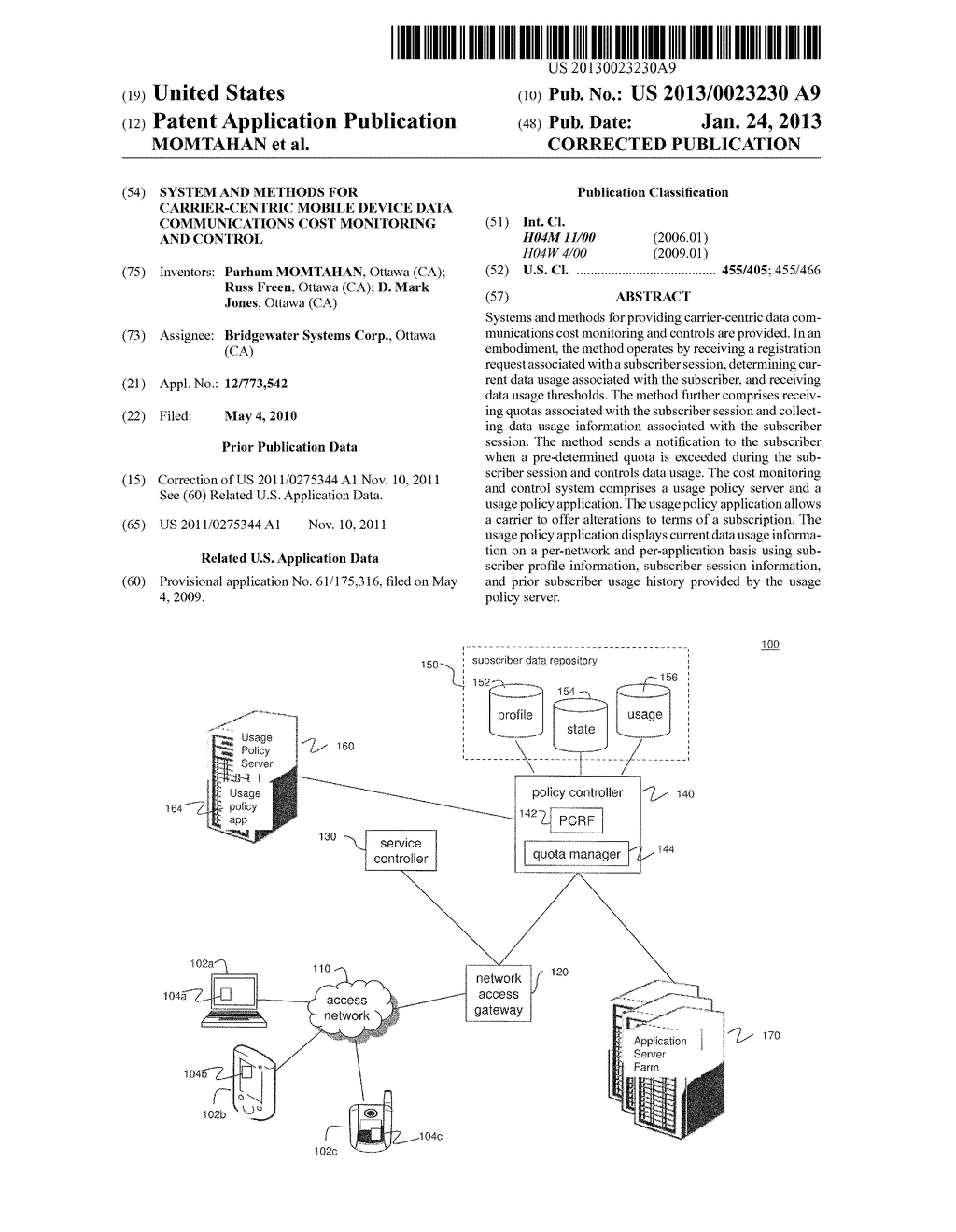 System and Methods for Carrier-Centric Mobile Device Data Communications     Cost Monitoring and Control - diagram, schematic, and image 01