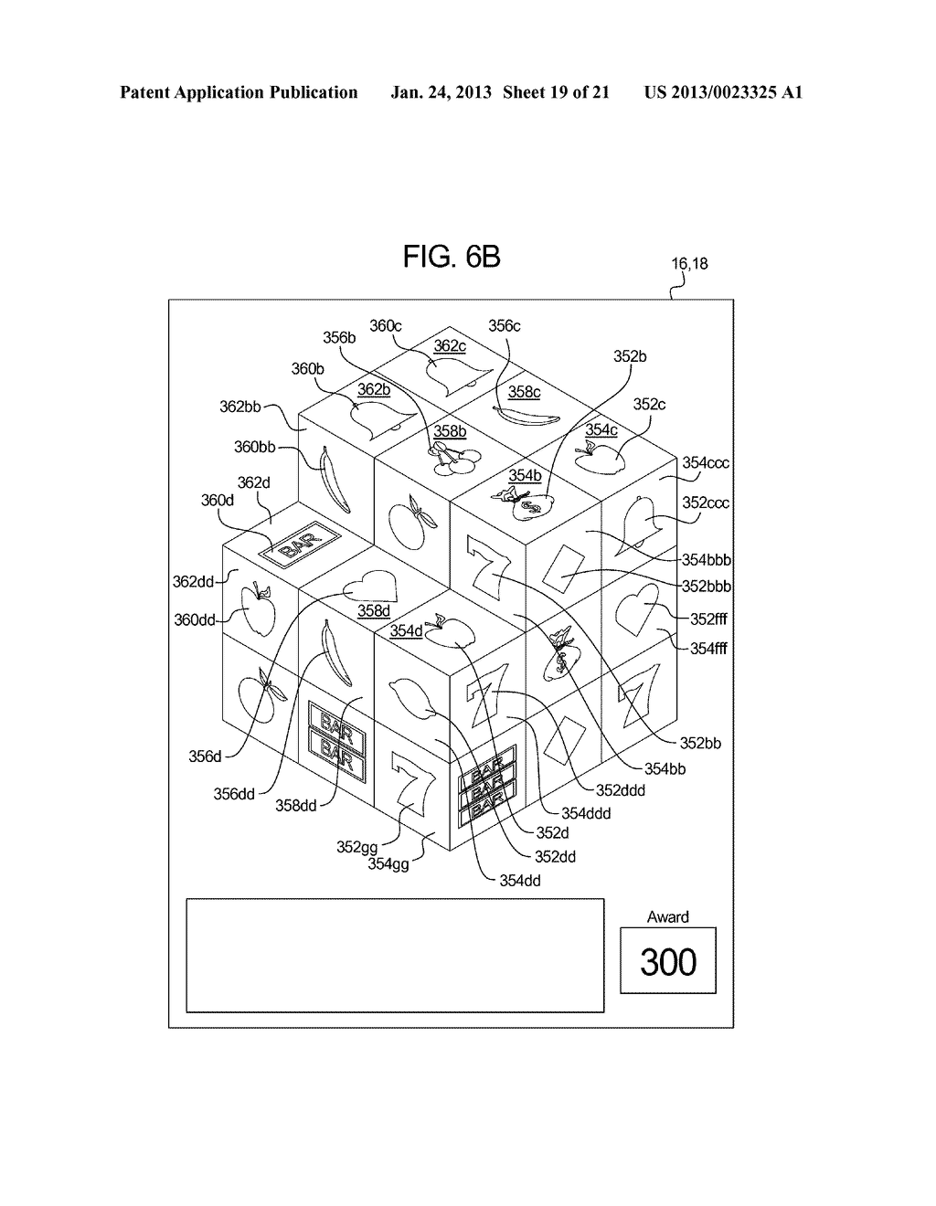 GAMING SYSTEM, GAMING DEVICE AND METHOD FOR PROVIDING A MULTIPLE DIMENSION     CASCADING SYMBOLS GAME WITH THREE DIMENSIONAL SYMBOLS - diagram, schematic, and image 20