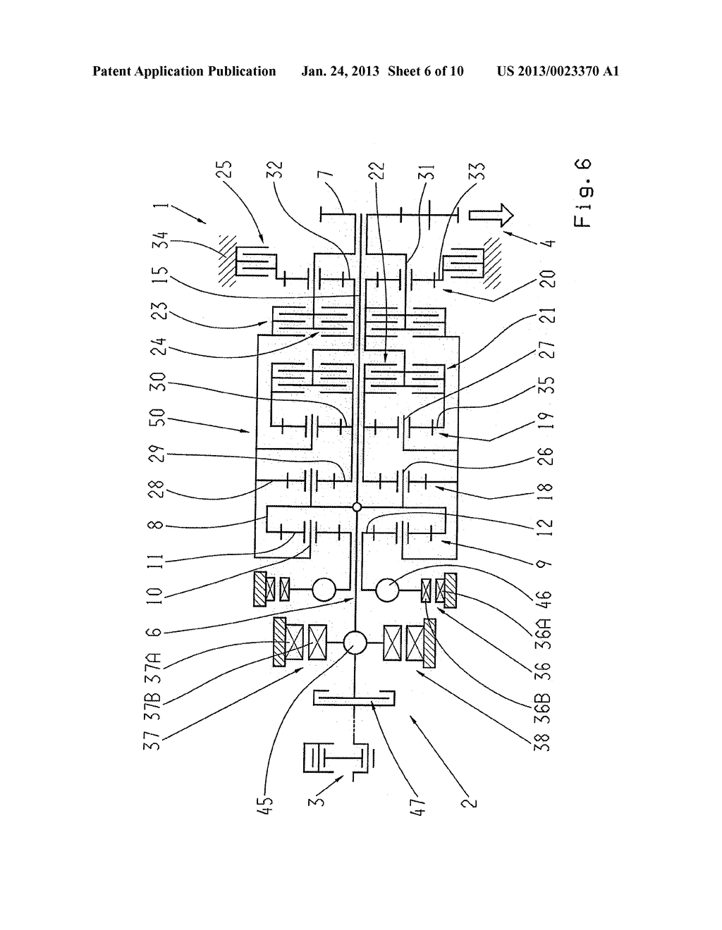 CONTINUOUSLY VARIABLE TRANSMISSION DEVICE HAVING POWER SPLIT - diagram, schematic, and image 07