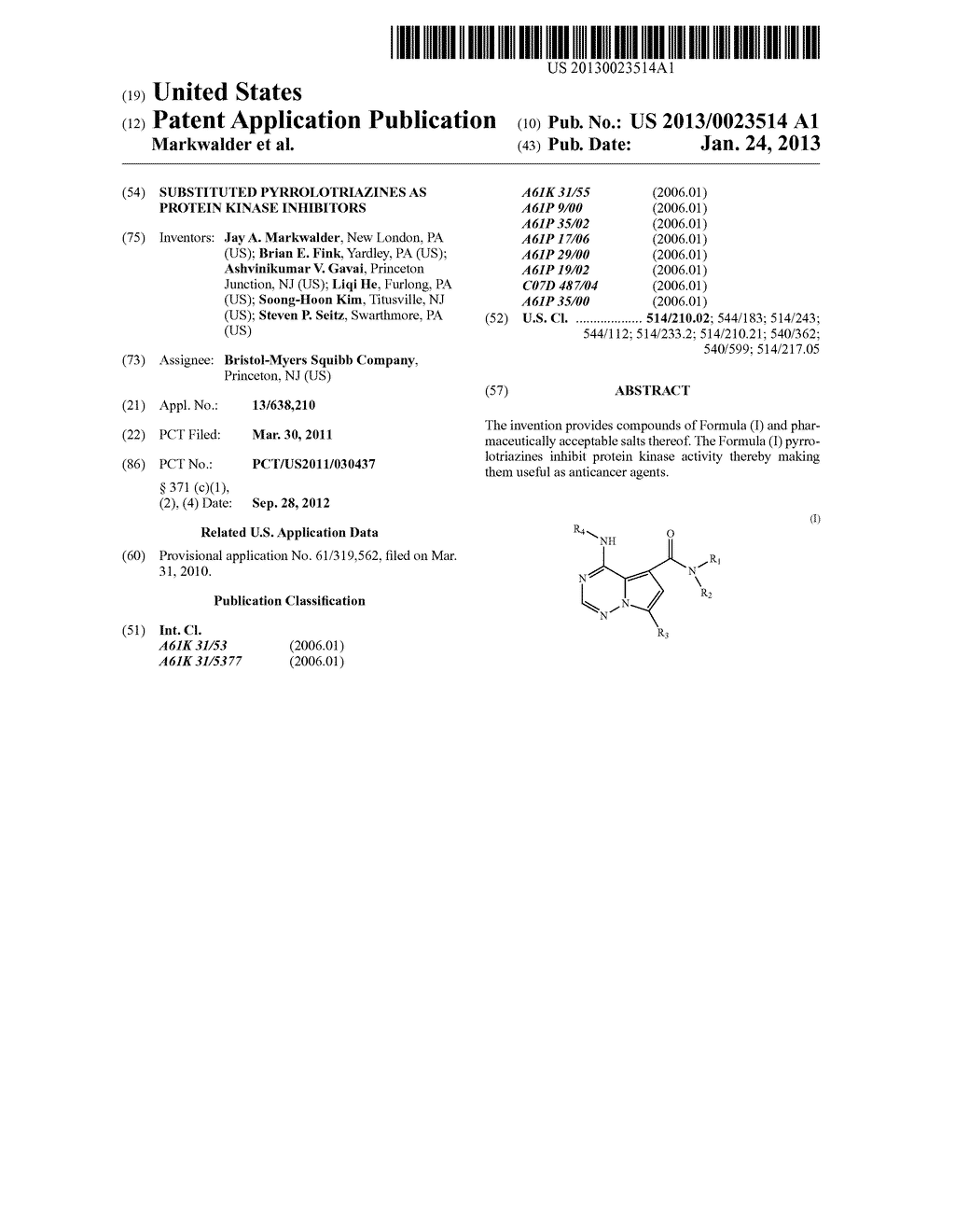 SUBSTITUTED PYRROLOTRIAZINES AS PROTEIN KINASE INHIBITORS - diagram, schematic, and image 01