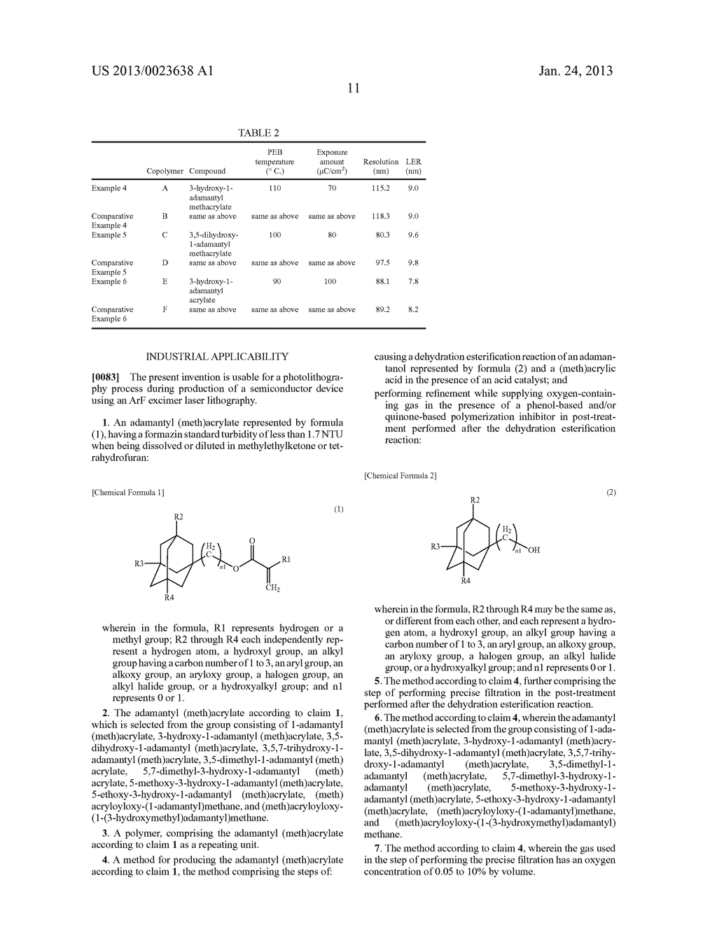 ADAMANTYL (METH)ACRYLIC MONOMER AND (METH)ACRYLIC POLYMER CONTAINING THE     SAME AS REPEATING UNIT - diagram, schematic, and image 12