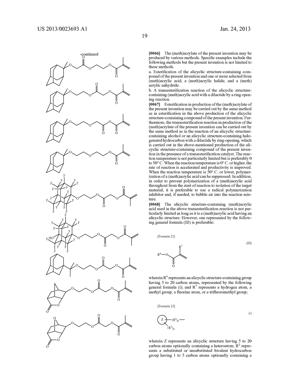 COMPOUND HAVING ALICYCLIC STRUCTURE, (METH)ACRYLIC ACID ESTER, AND PROCESS     FOR PRODUCTION OF THE (METH)ACRYLIC ACID ESTER - diagram, schematic, and image 20