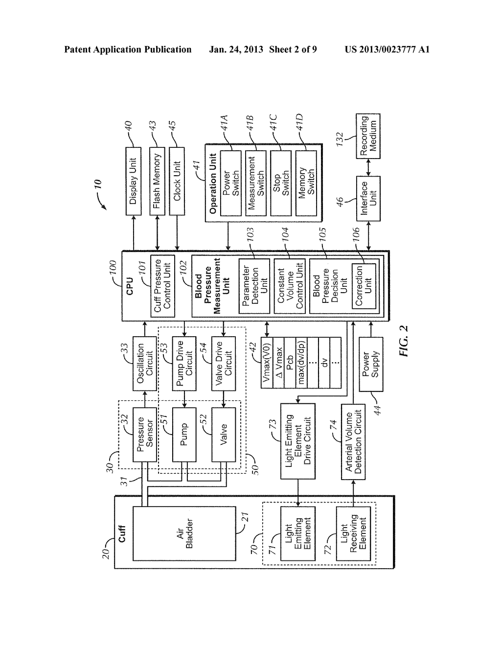 ELECTRONIC SPHYGMOMANOMETER FOR MEASURING BLOOD PRESSURE BASED ON ARTERIAL     VOLUME CHANGE - diagram, schematic, and image 03