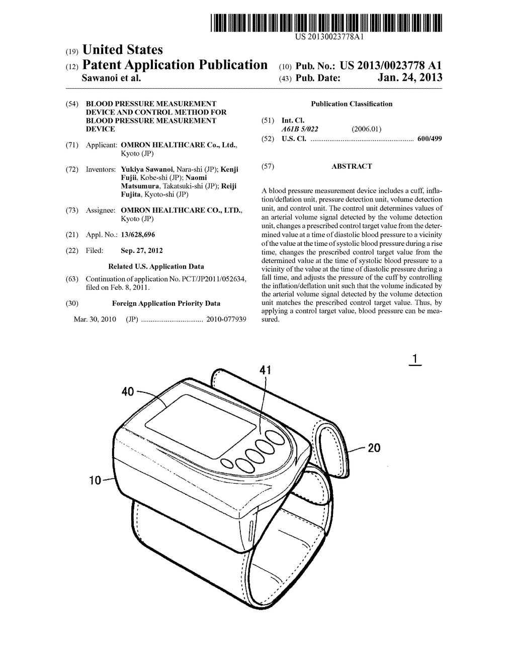 BLOOD PRESSURE MEASUREMENT DEVICE AND CONTROL METHOD FOR BLOOD PRESSURE     MEASUREMENT DEVICE - diagram, schematic, and image 01