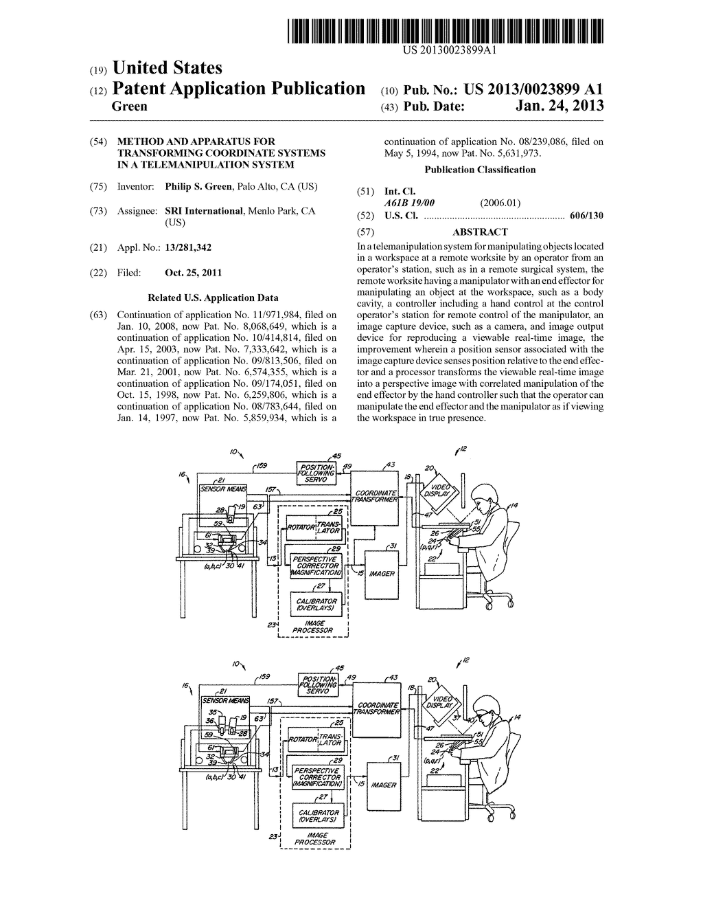 METHOD AND APPARATUS FOR TRANSFORMING COORDINATE SYSTEMS IN A     TELEMANIPULATION SYSTEM - diagram, schematic, and image 01