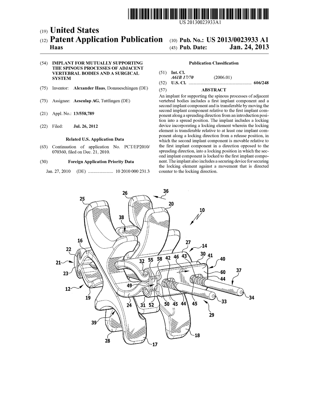 IMPLANT FOR MUTUALLY SUPPORTING THE SPINOUS PROCESSES OF ADJACENT     VERTEBRAL BODIES AND A SURGICAL SYSTEM - diagram, schematic, and image 01