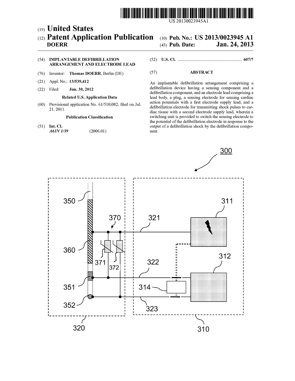 IMPLANTABLE DEFIBRILLATION ARRANGEMENT AND ELECTRODE LEAD - diagram, schematic, and image 01