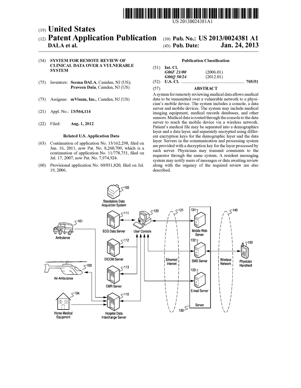 SYSTEM FOR REMOTE REVIEW OF CLINICAL DATA OVER A VULNERABLE SYSTEM - diagram, schematic, and image 01