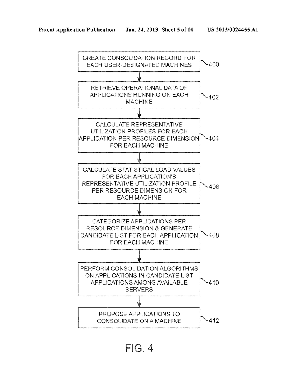 SYSTEM AND METHOD FOR SELECTIVELY CONSOLIDATING APPLICATIONS TO A MACHINE     USING RESOURCE UTILIZATION DATA - diagram, schematic, and image 06