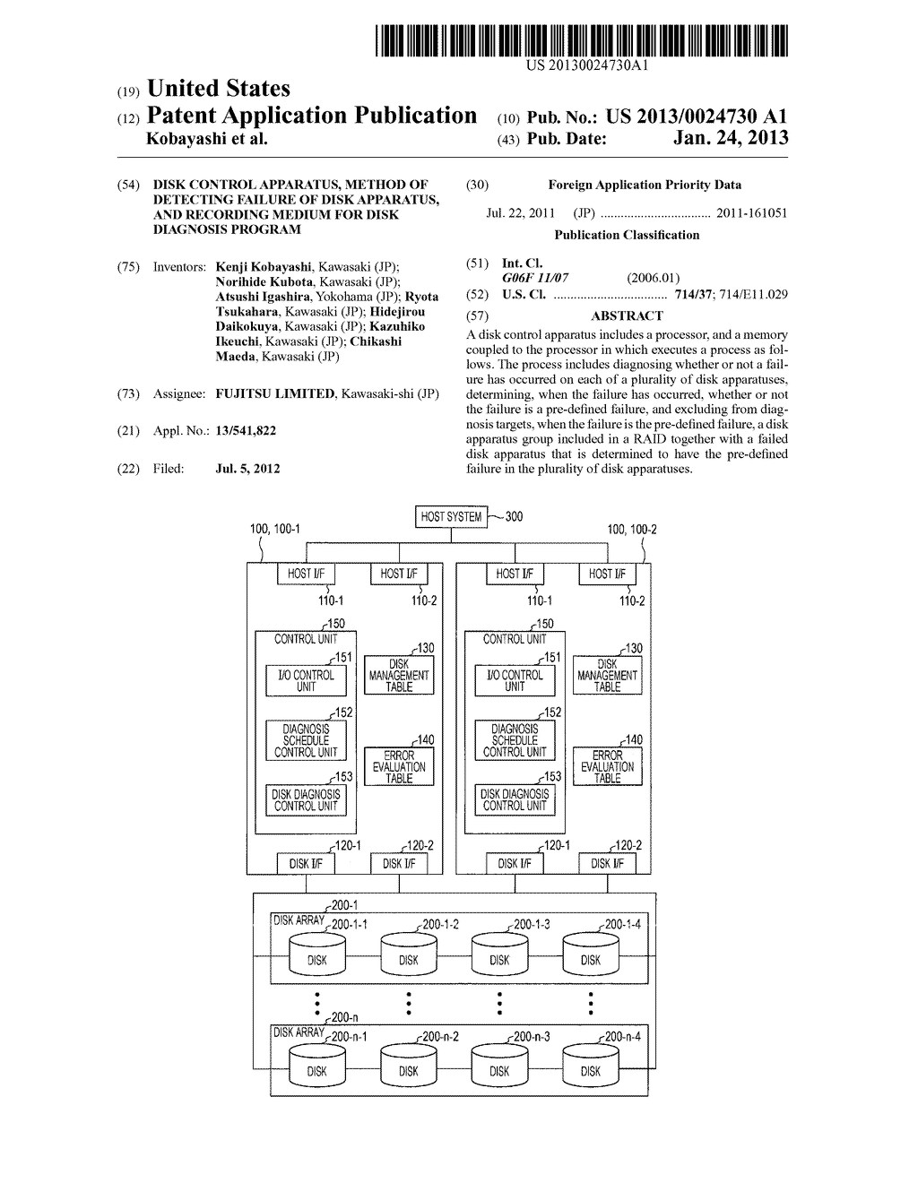 DISK CONTROL APPARATUS, METHOD OF DETECTING FAILURE OF DISK APPARATUS, AND     RECORDING MEDIUM FOR DISK DIAGNOSIS PROGRAM - diagram, schematic, and image 01