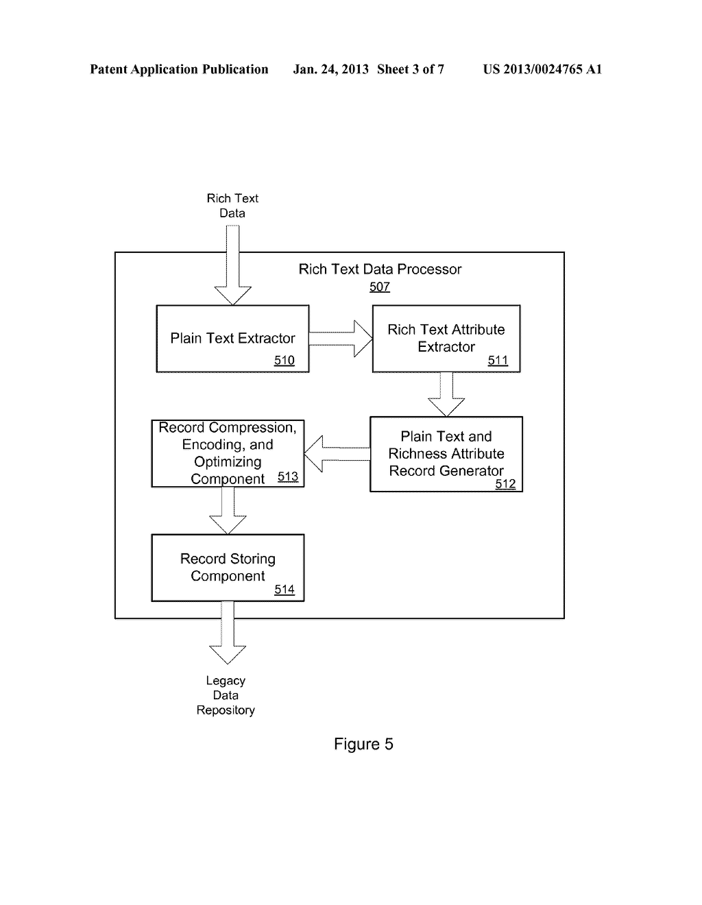 PROCESSING RICH TEXT DATA FOR STORING AS LEGACY DATA RECORDS IN A DATA     STORAGE SYSTEM - diagram, schematic, and image 04